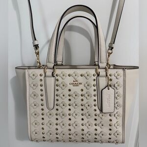Coach Mini Crosby Carryall in Floral Rivets Chalk Leather New